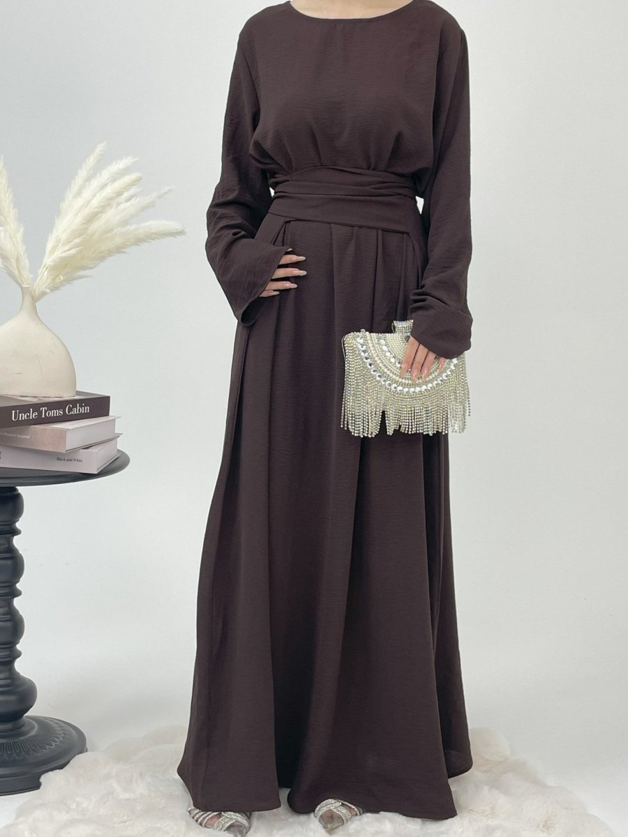 Elegant Lace-Up Ice Crape Abaya Evening Gown(MA160)