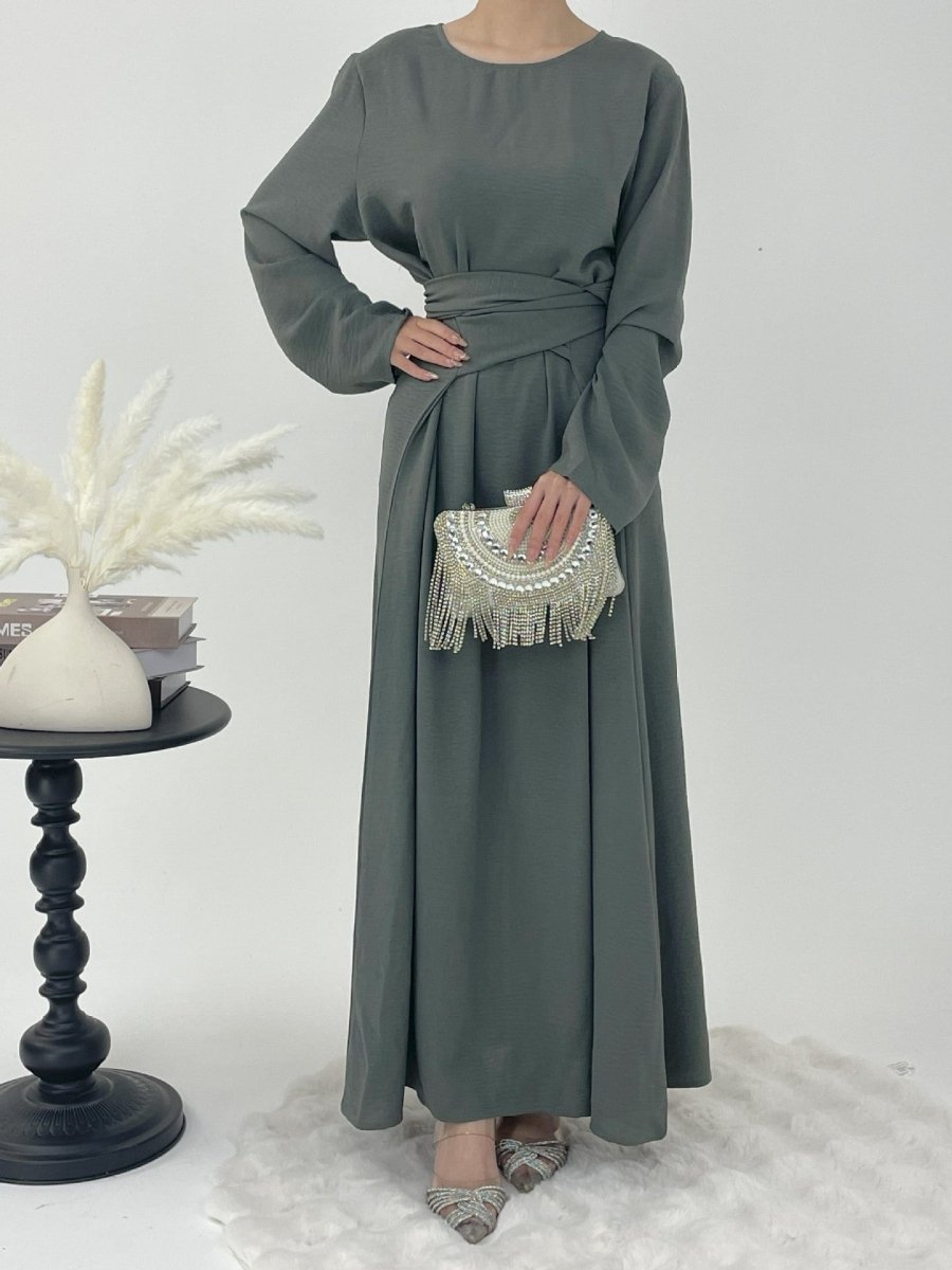 Elegant Lace-Up Ice Crape Abaya Evening Gown(MA160)
