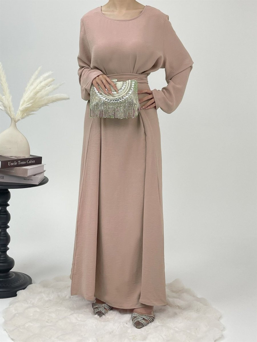 Elegant Lace-Up Ice Crape Abaya Evening Gown(MA160)