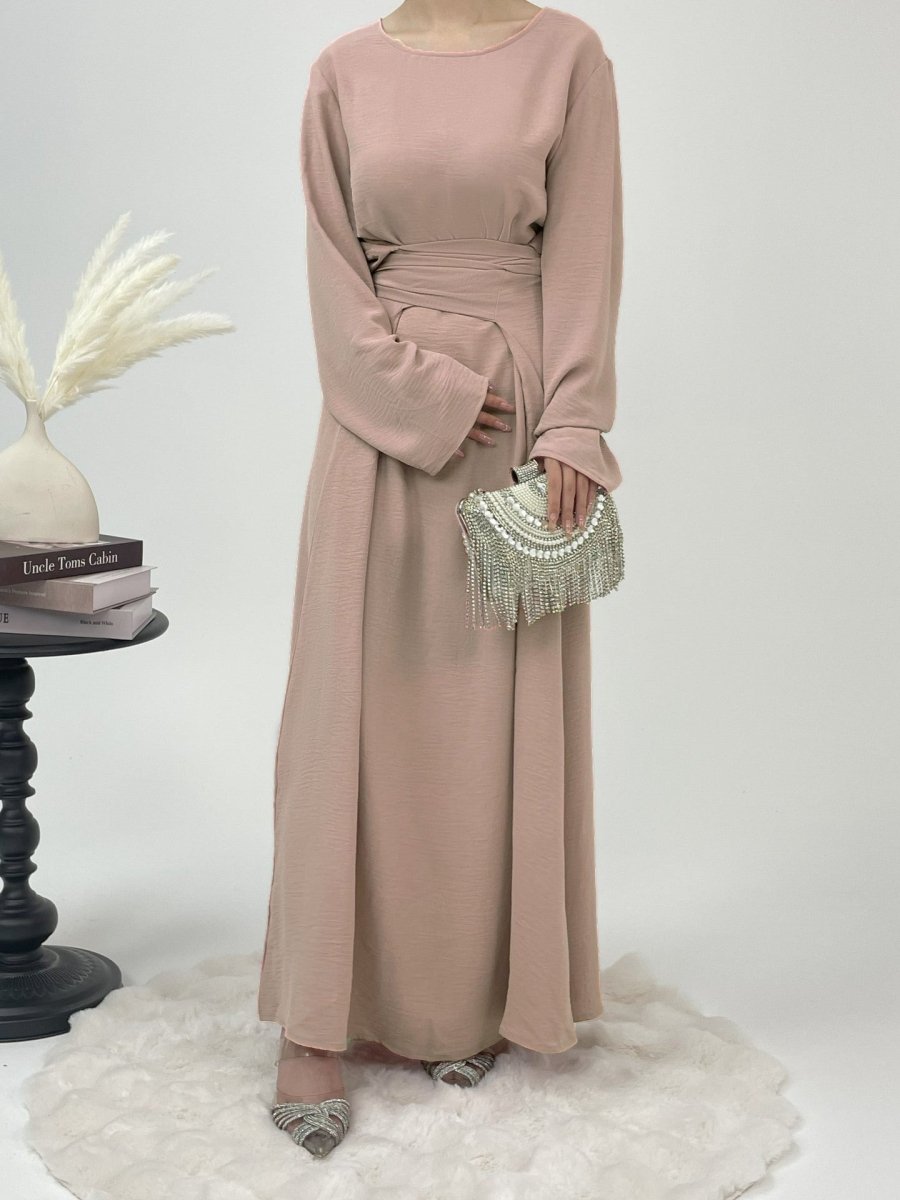 Elegant Lace-Up Ice Crape Abaya Evening Gown(MA160)