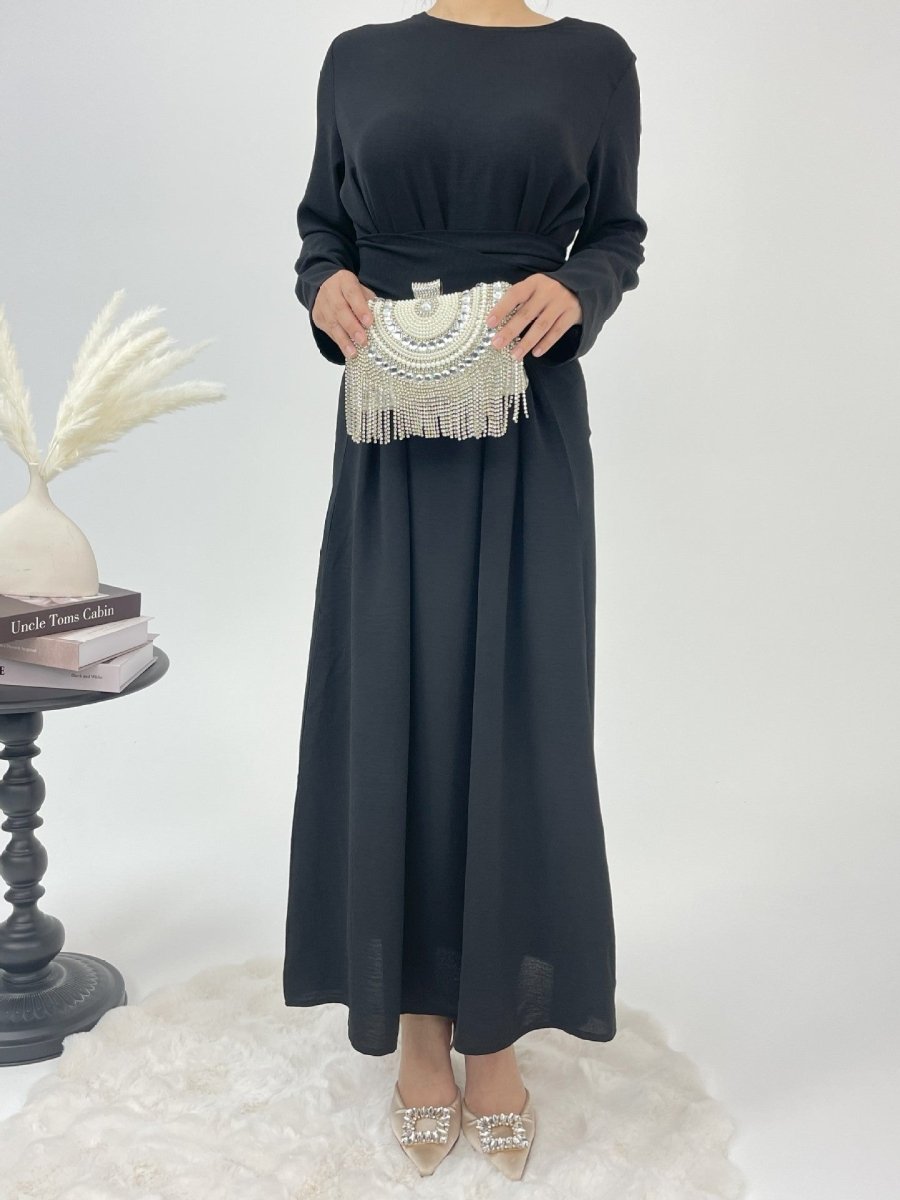 Elegant Lace-Up Ice Crape Abaya Evening Gown(MA160)