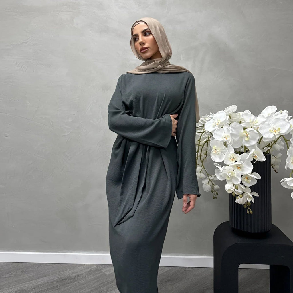 Elegant Lace-up Slim Fit Crepe Abaya (MA136)