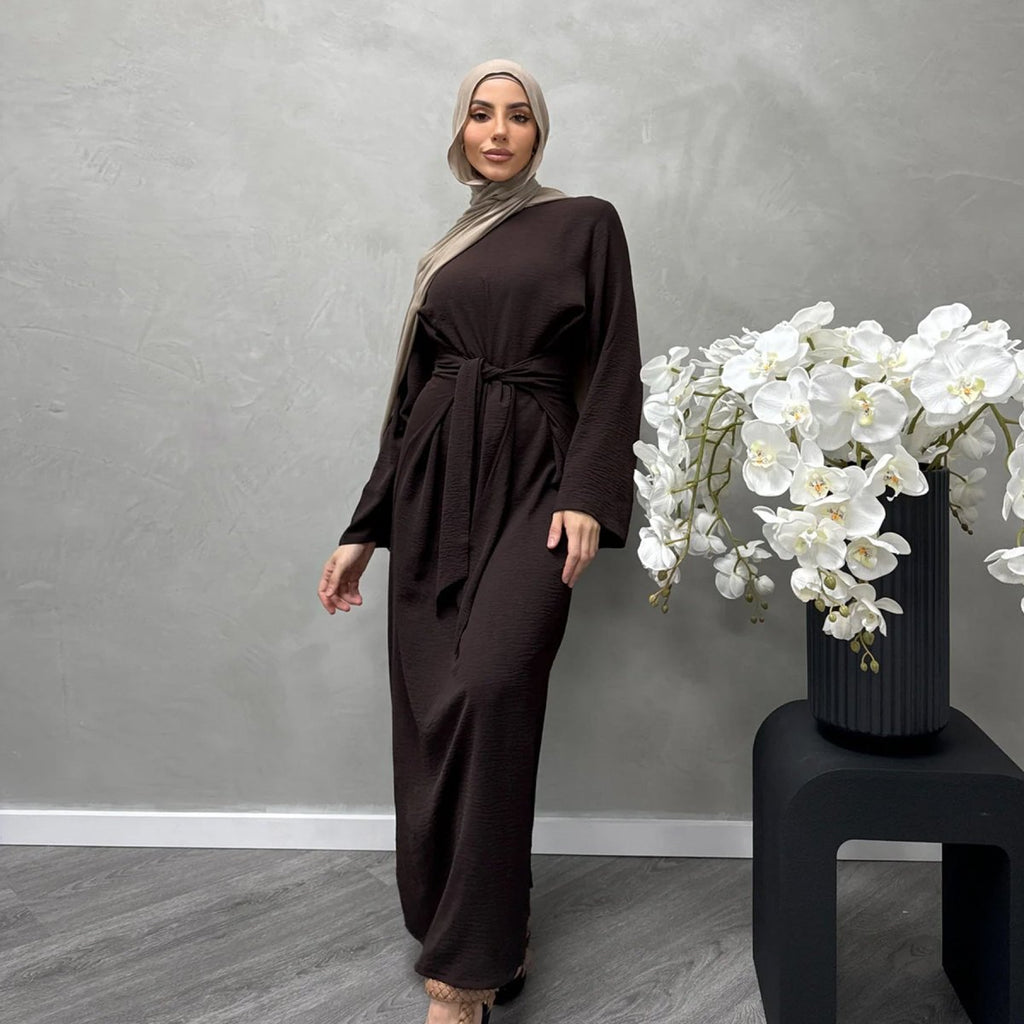 Elegant Lace-up Slim Fit Crepe Abaya (MA136)