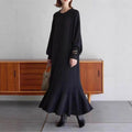 Elegant Lantern Sleeve Mermaid Maxi Dress | Loose Fit Long Sleeve Dress(MS154)