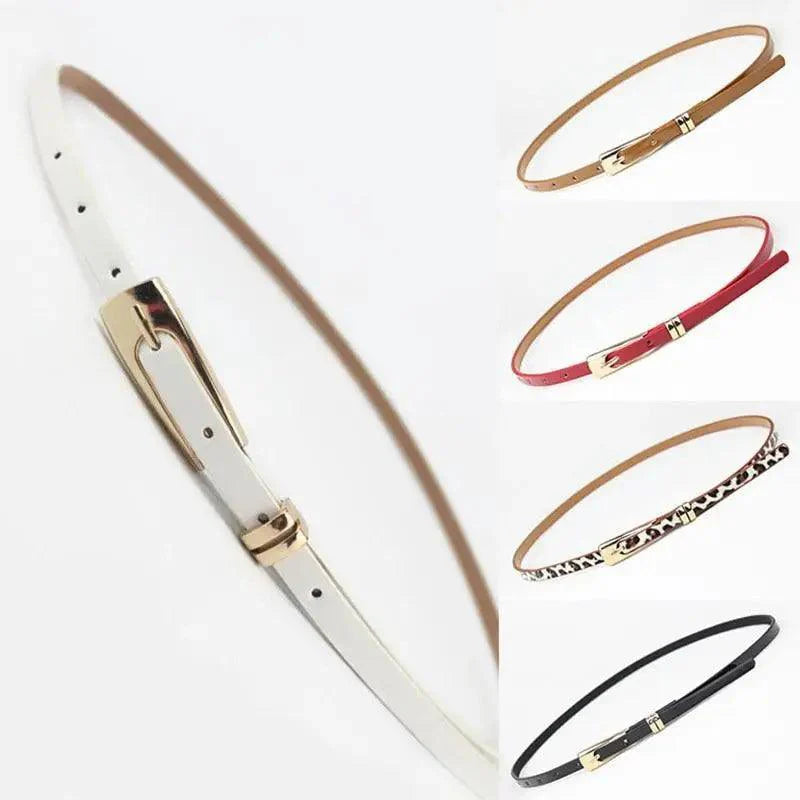 Elegant Leather Adjustable Thin Belt For Women Unique Black Design Ladies Belt High Quality Charming Waistbands For Dress