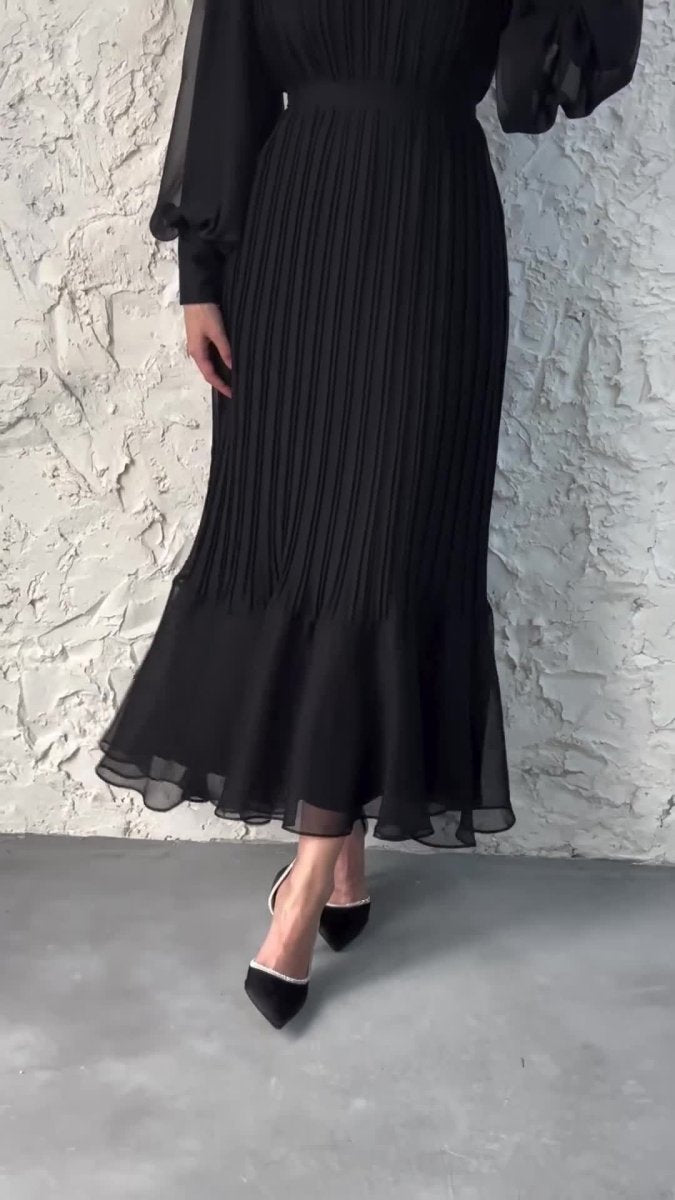 Elegant Lightweight Textured Long Skirt with Puff Sleeves Abaya Dress (MA201)