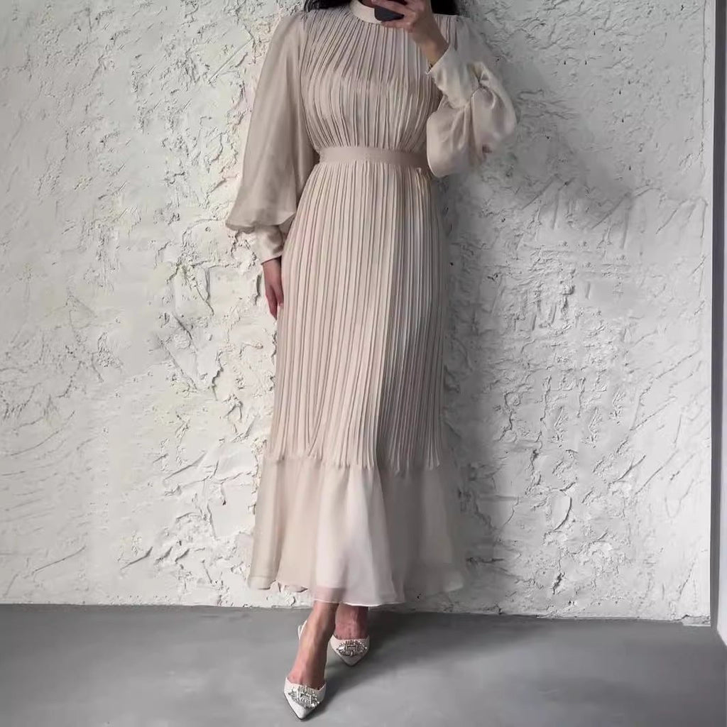 Elegant Lightweight Textured Long Skirt with Puff Sleeves Abaya Dress (MA201)