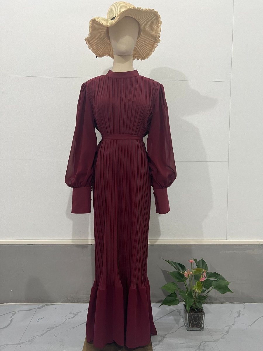 Elegant Lightweight Textured Long Skirt with Puff Sleeves Abaya Dress (MA201)
