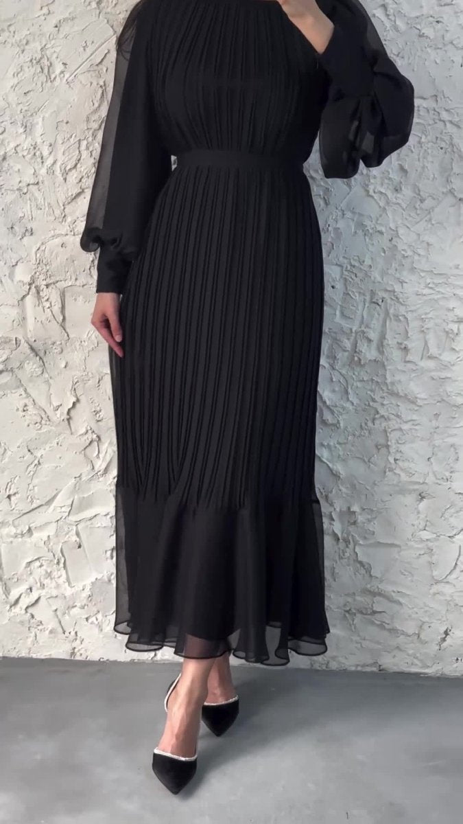 Elegant Lightweight Textured Long Skirt with Puff Sleeves Abaya Dress (MA201)