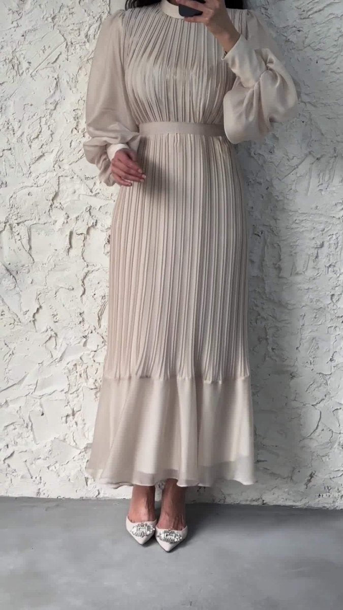 Elegant Lightweight Textured Long Skirt with Puff Sleeves Abaya Dress (MA201)