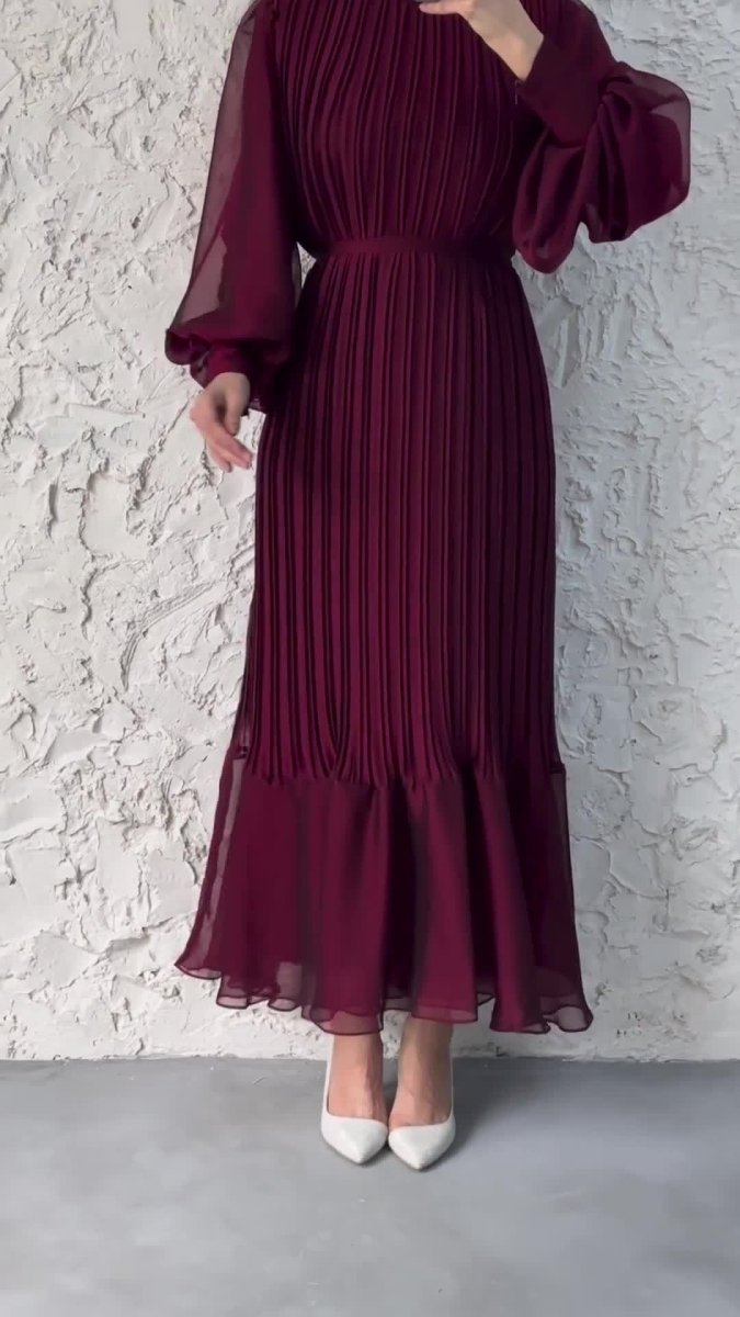 Elegant Lightweight Textured Long Skirt with Puff Sleeves Abaya Dress (MA201)