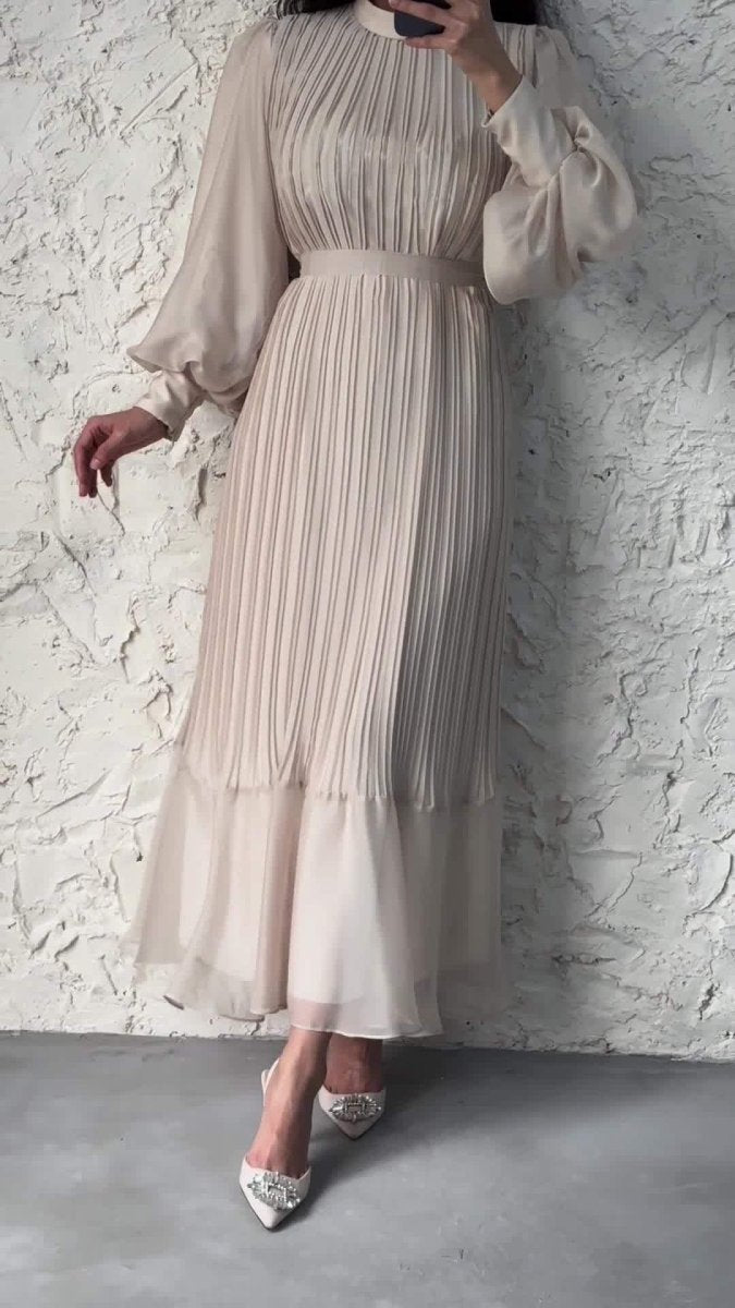 Elegant Lightweight Textured Long Skirt with Puff Sleeves Abaya Dress (MA201)