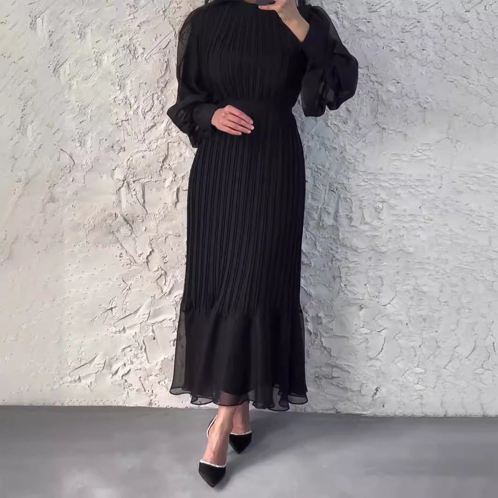 Elegant Lightweight Textured Long Skirt with Puff Sleeves Abaya Dress (MA201)