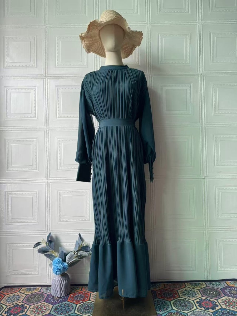 Elegant Lightweight Textured Long Skirt with Puff Sleeves Abaya Dress (MA201)