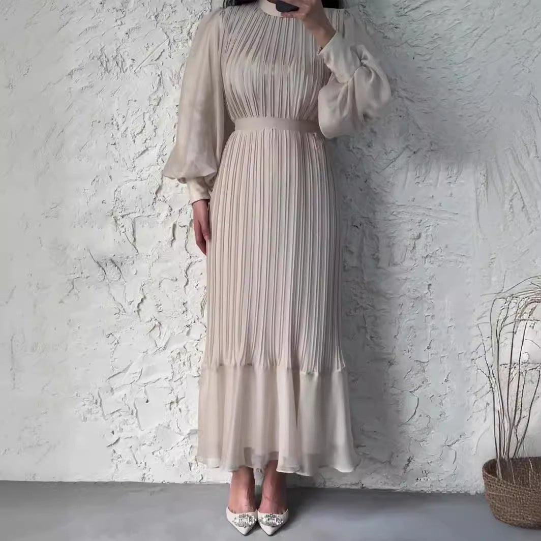 Elegant Lightweight Textured Long Skirt with Puff Sleeves Abaya Dress (MA201)