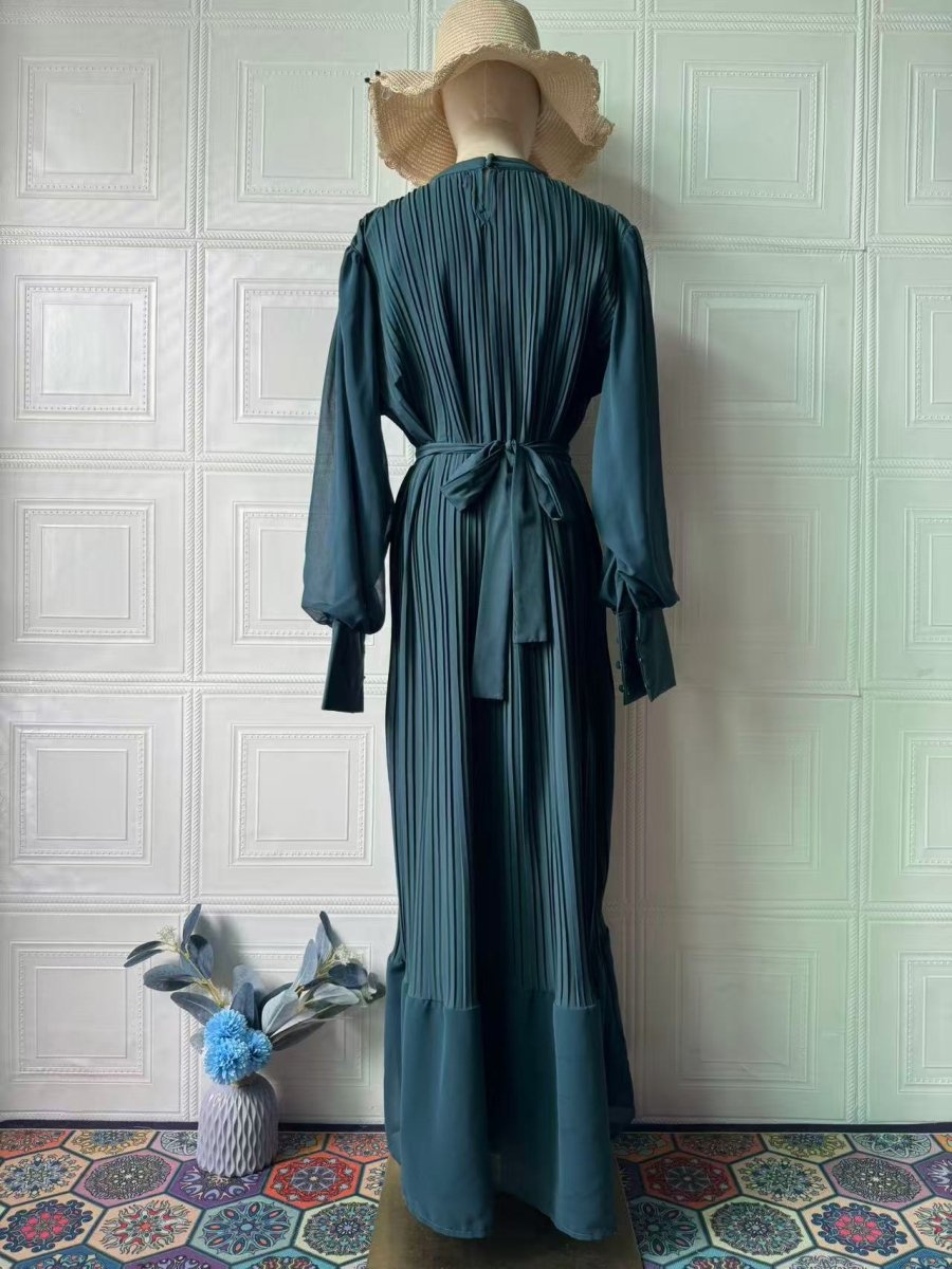 Elegant Lightweight Textured Long Skirt with Puff Sleeves Abaya Dress (MA201)