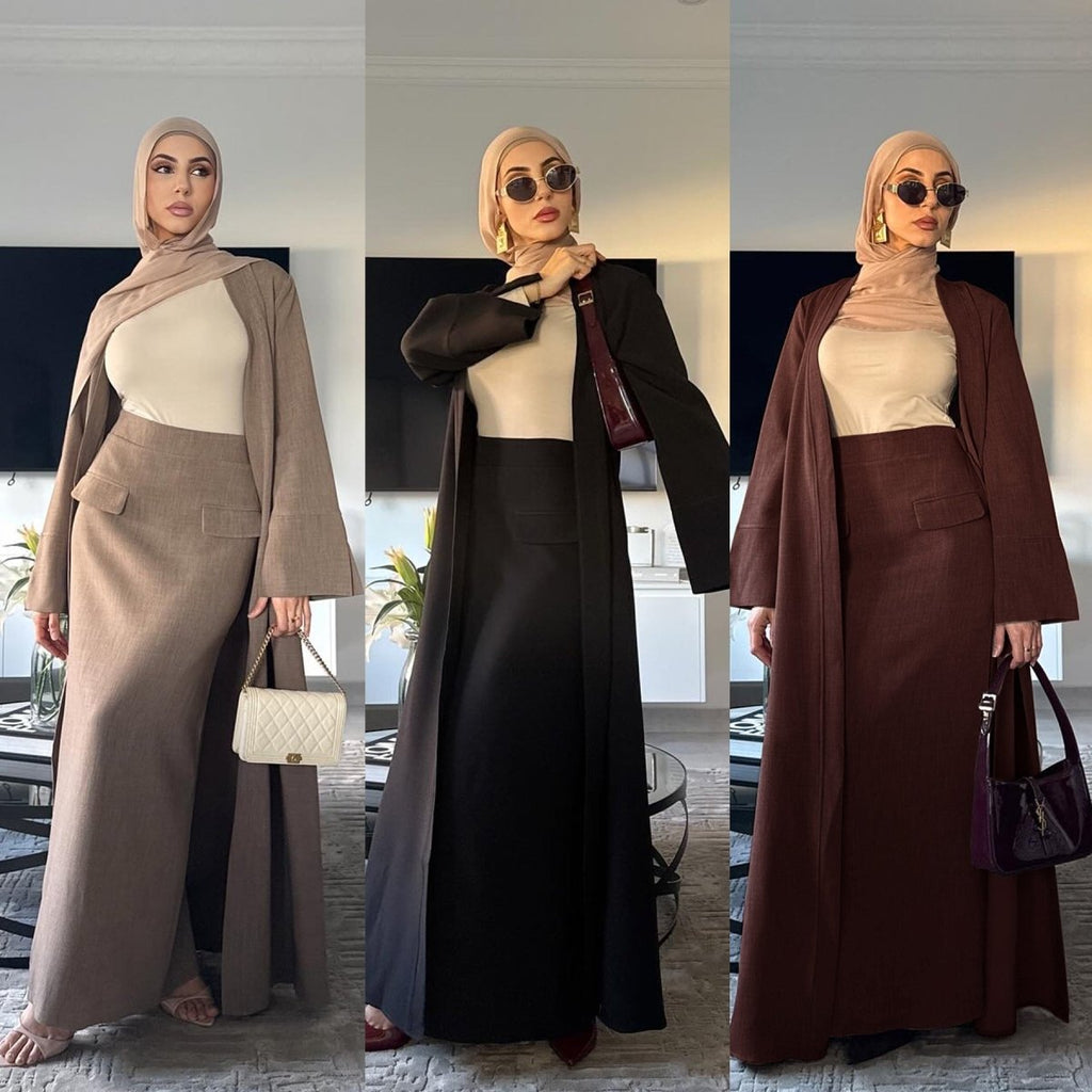 Elegant Long Cardigan & Maxi Skirt Set(MS175)