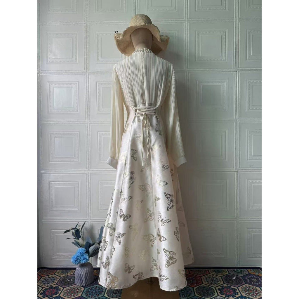 Elegant Long Sleeve Maxi Dress, Butterfly Patterned Abaya / Long Dress Gown (MA219)