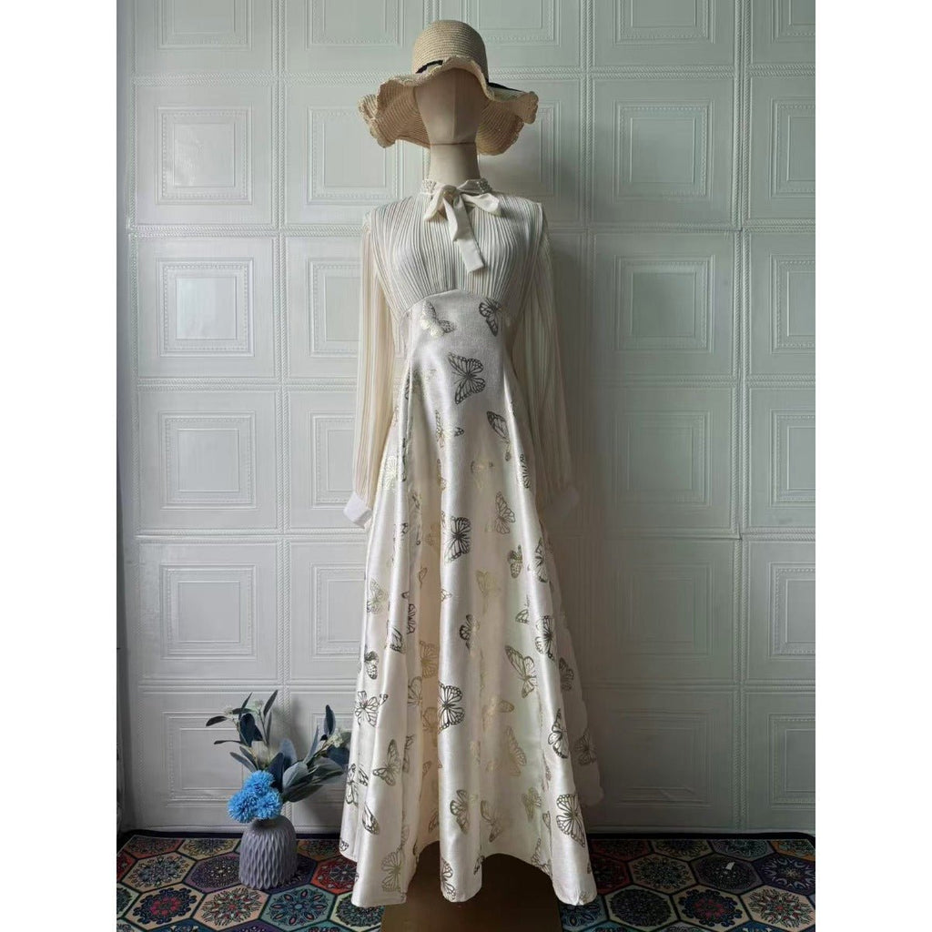 Elegant Long Sleeve Maxi Dress, Butterfly Patterned Abaya / Long Dress Gown (MA219)