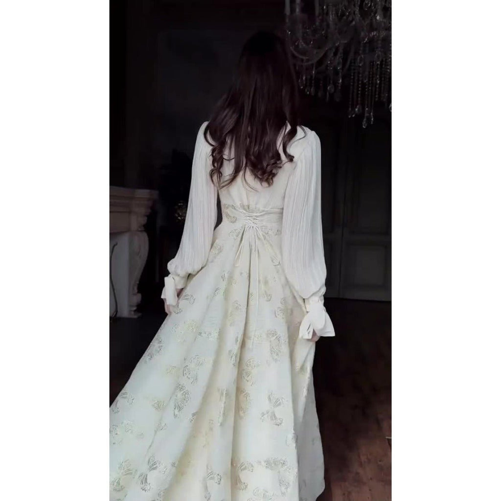 Elegant Long Sleeve Maxi Dress, Butterfly Patterned Abaya / Long Dress Gown (MA219)