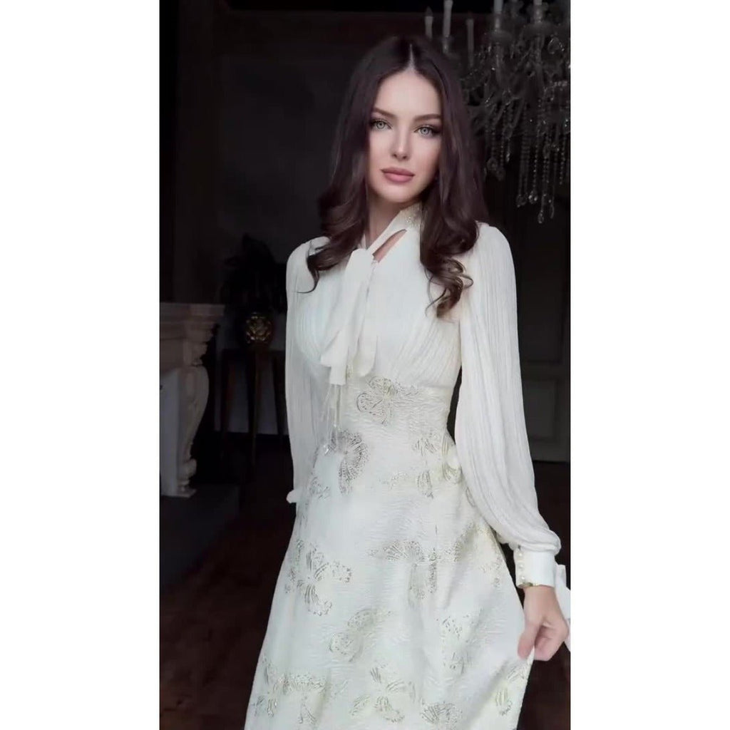 Elegant Long Sleeve Maxi Dress, Butterfly Patterned Abaya / Long Dress Gown (MA219)