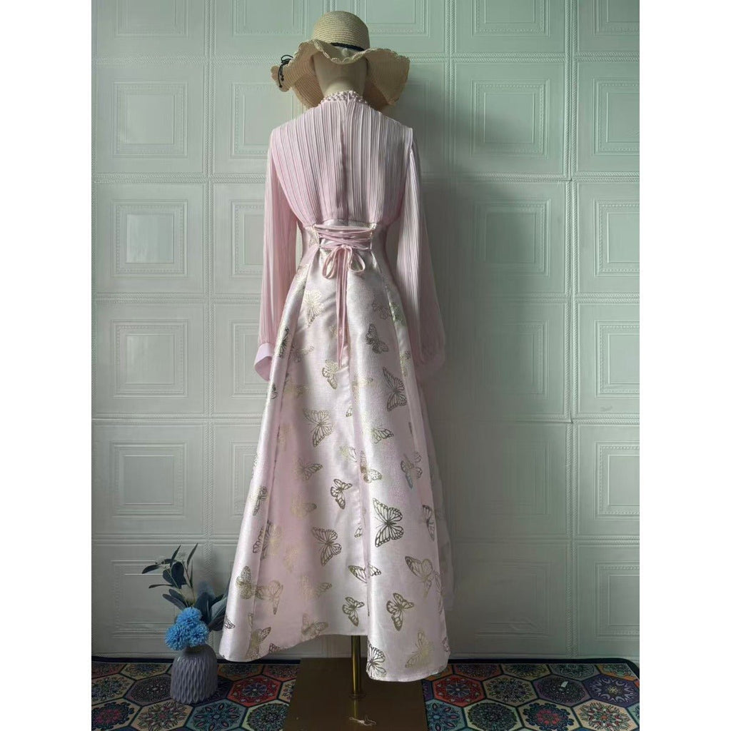 Elegant Long Sleeve Maxi Dress, Butterfly Patterned Abaya / Long Dress Gown (MA219)