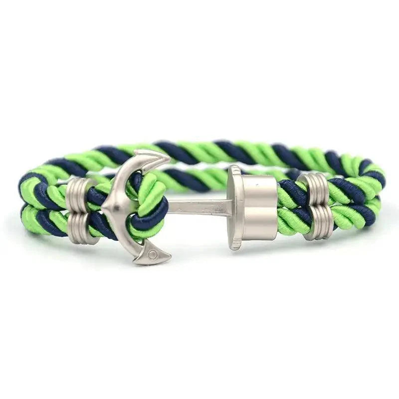 Elegant Modern Handmade Stainless Steel Men Anchor Bracelet made of Nylon in Navy Blue Color For Man