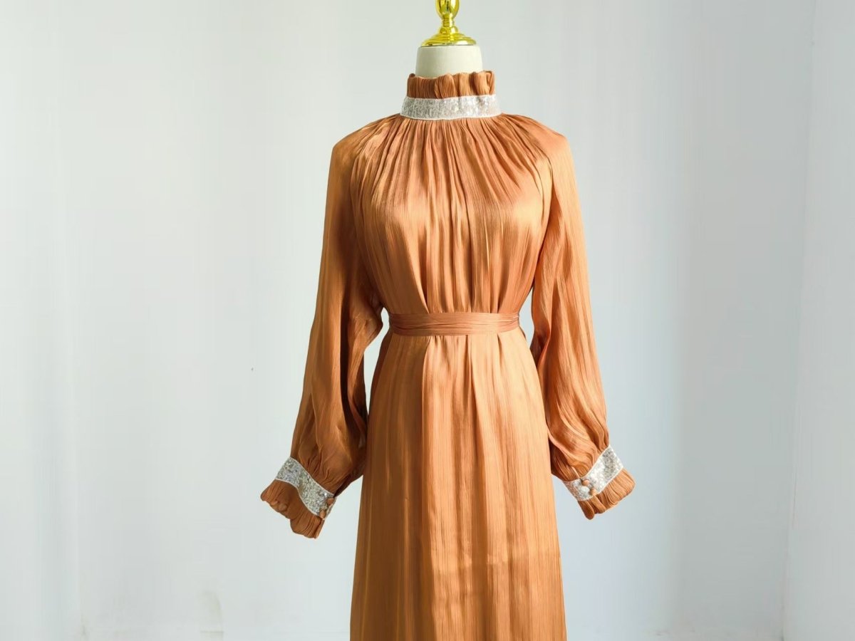 Elegant Modest Long Sleeve High-Neck Lace-Up Solid Color Dress Abaya (MA213)