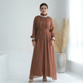 Elegant Modest Long Sleeve High-Neck Lace-Up Solid Color Dress Abaya (MA213)