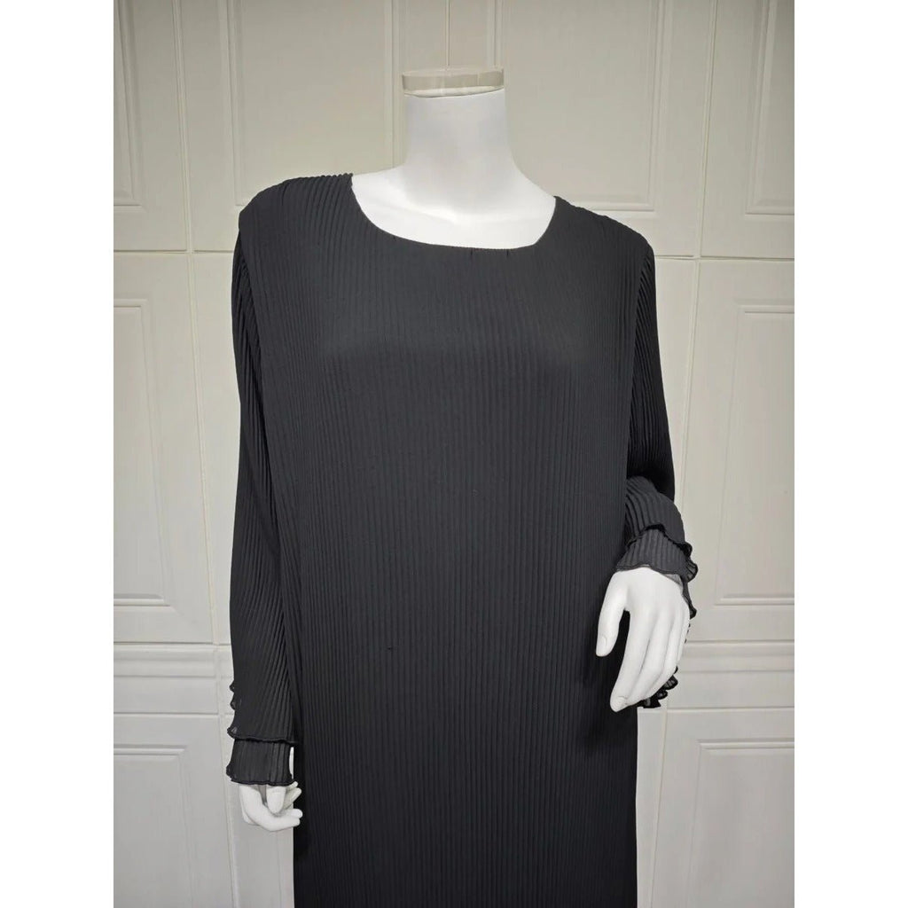 Elegant Muslim Women's Pleated Chiffon Pullover Robe Dress Modest Solid Color Abaya with Flared Sleeves (MA176)