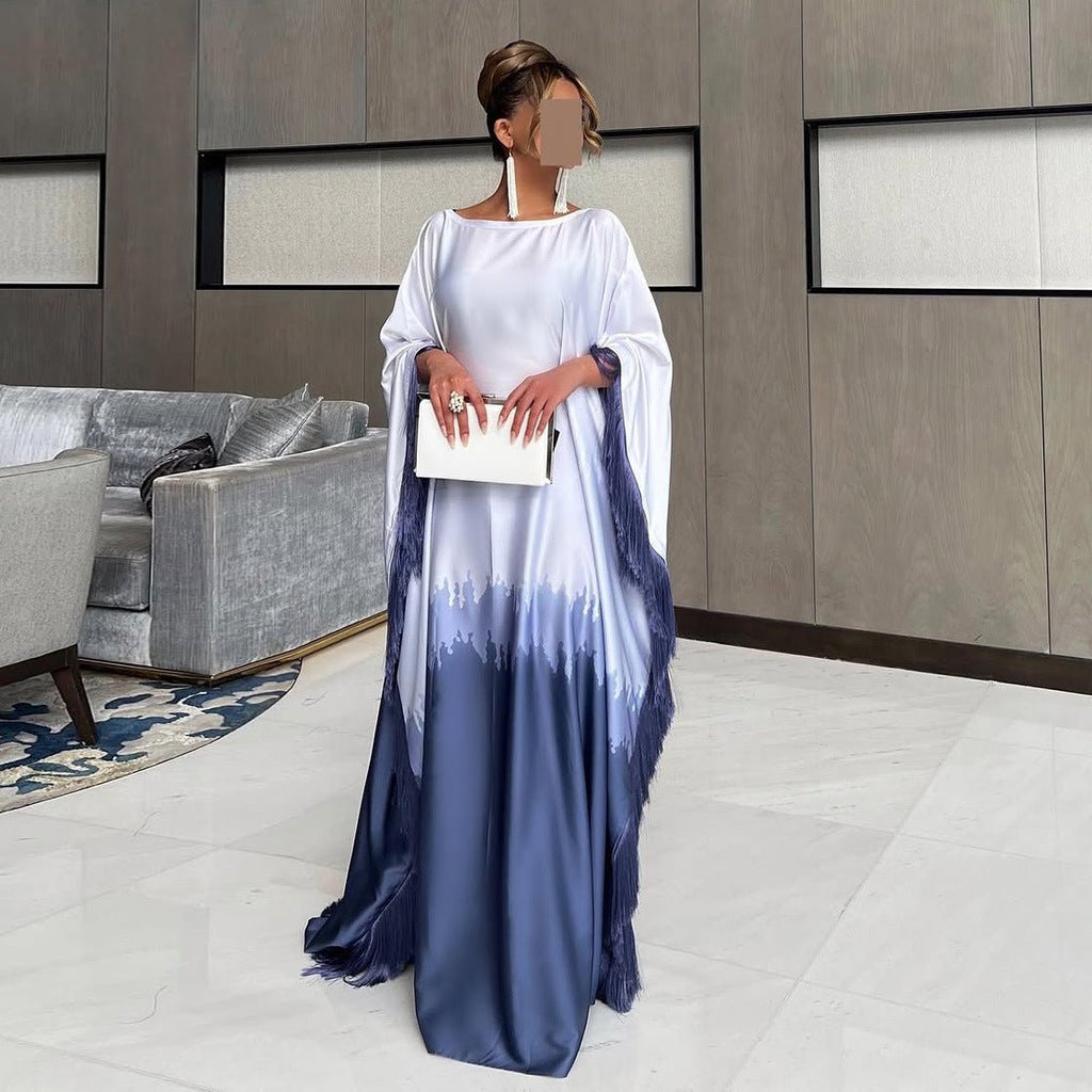 Elegant Ombre Gradient Abaya | Gradient Print Fringed Robe Dress Abaya (MA179)