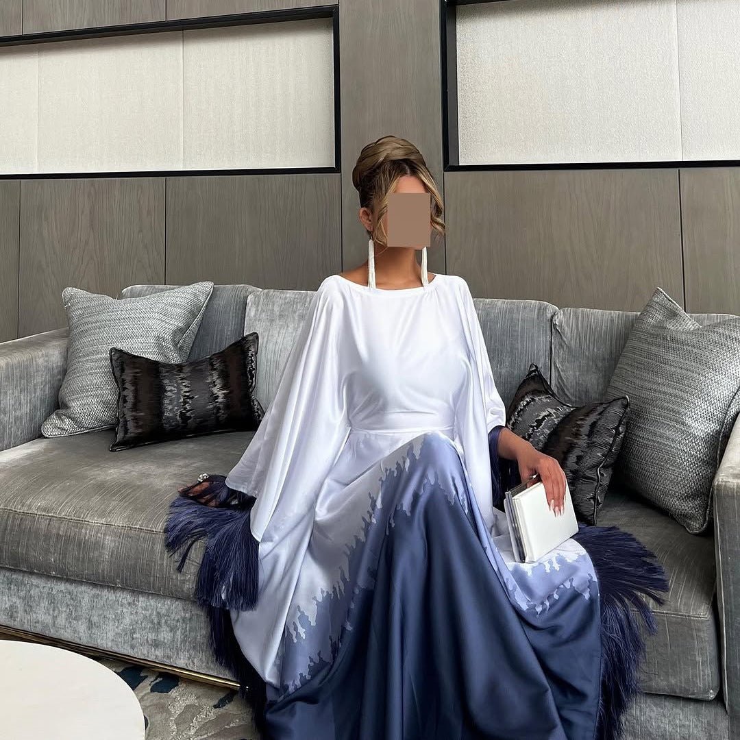 Elegant Ombre Gradient Abaya | Gradient Print Fringed Robe Dress Abaya (MA179)