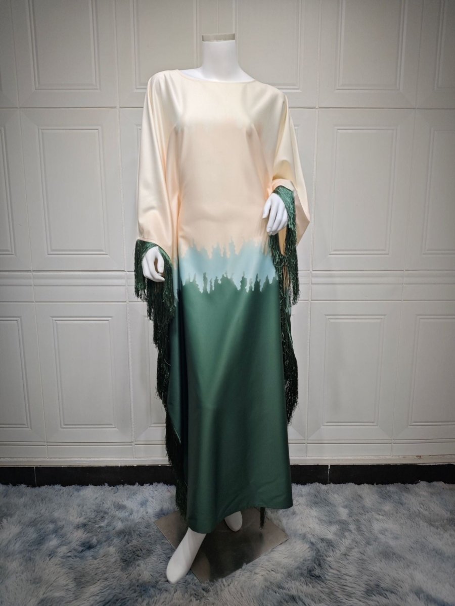 Elegant Ombre Gradient Abaya | Gradient Print Fringed Robe Dress Abaya (MA179)