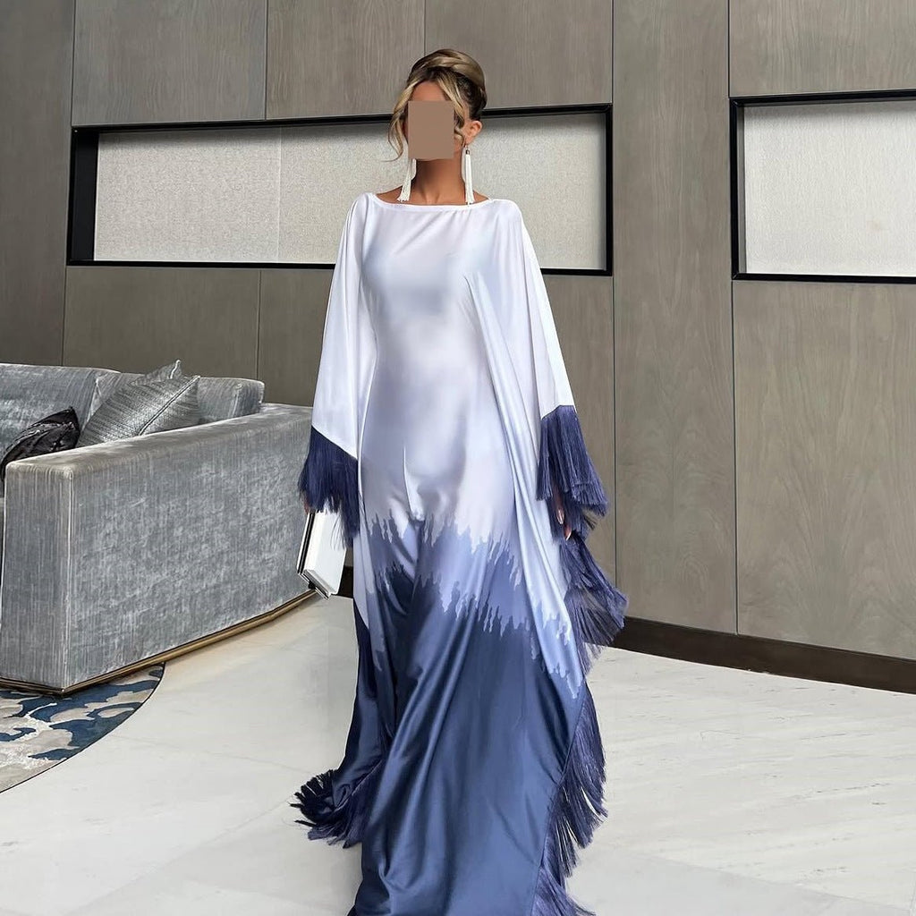 Elegant Ombre Gradient Abaya | Gradient Print Fringed Robe Dress Abaya (MA179)