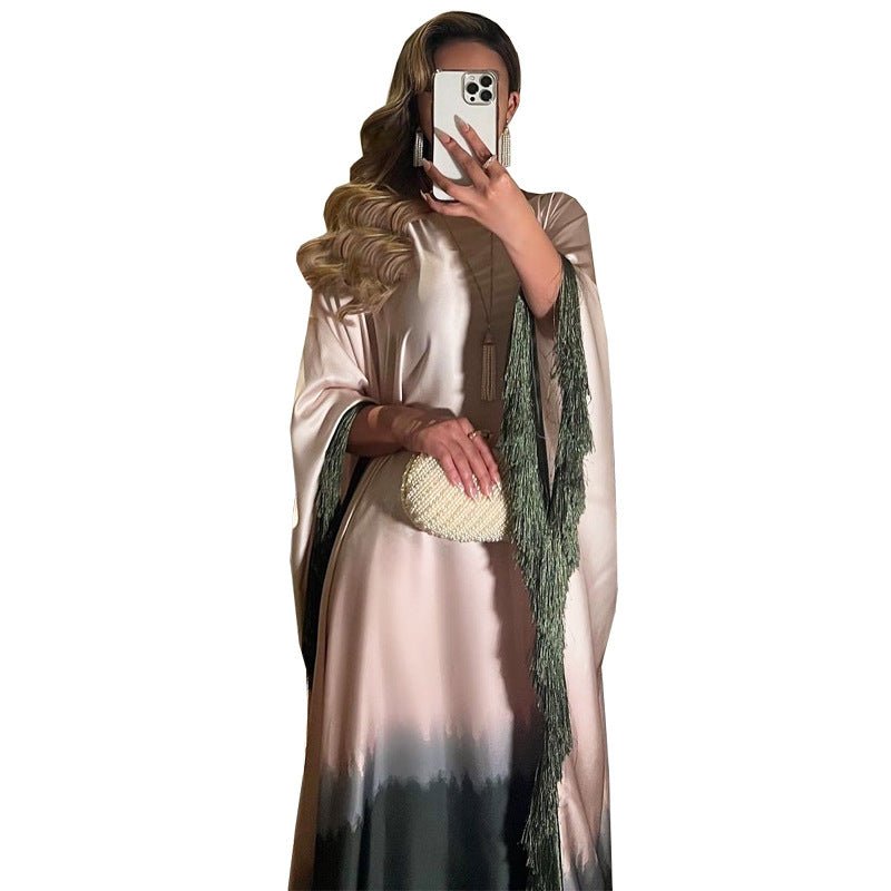 Elegant Ombre Gradient Abaya | Gradient Print Fringed Robe Dress Abaya (MA179)