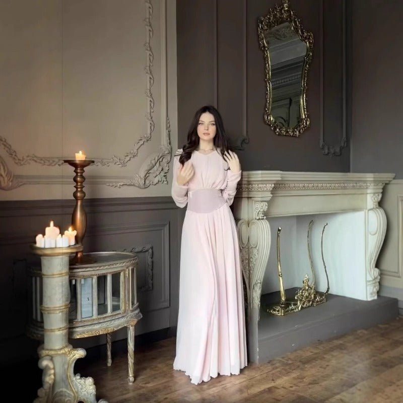 Elegant Pearl-Accented Bubble Sleeve Dress with Spliced Waist(MA297)