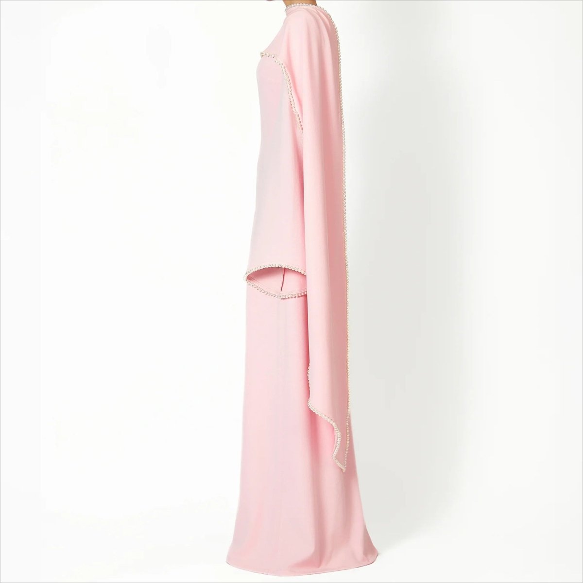 Elegant Pearl Embellished Cape Sleeve Evening Dress(MA337)