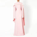 Elegant Pearl Embellished Cape Sleeve Evening Dress(MA400)