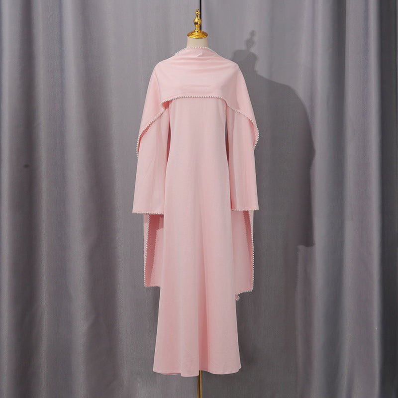 Elegant Pearl Embellished Cape Sleeve Evening Dress(MA400)