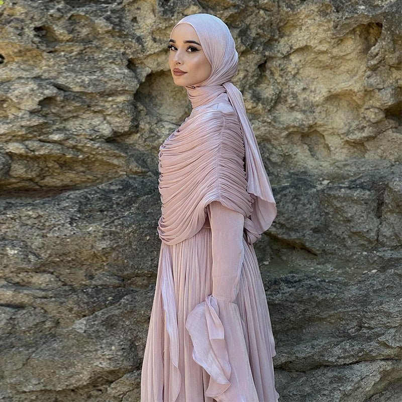 Elegant Pleated Maxi Dress with Slit(MS263)