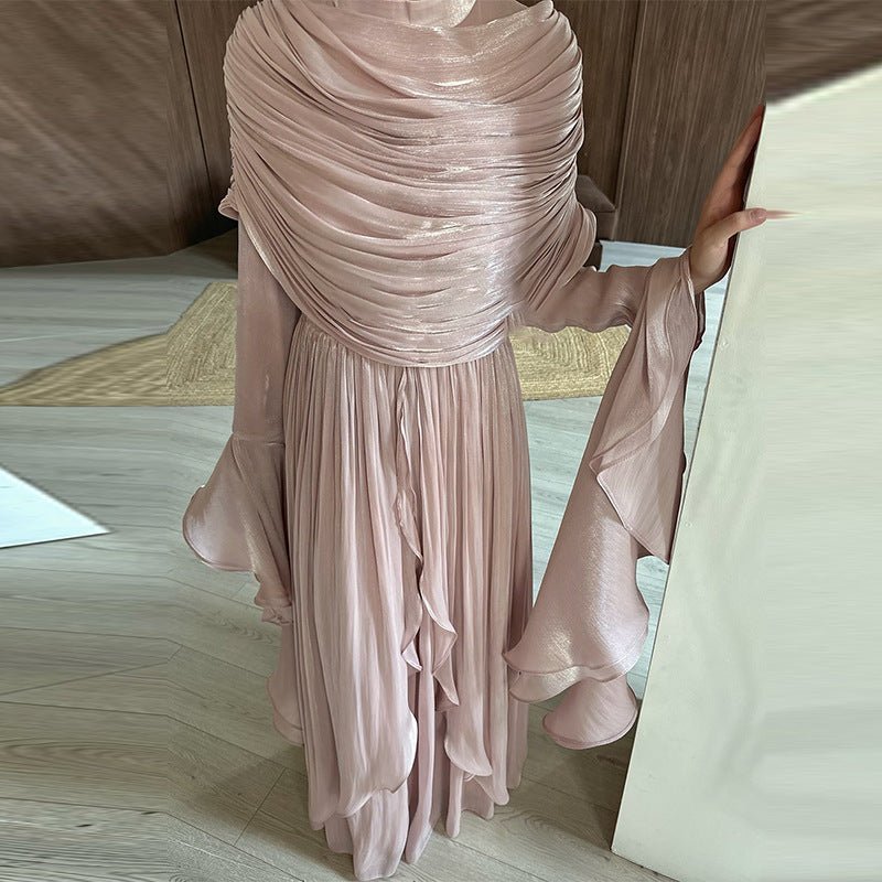 Elegant Pleated Maxi Dress with Slit(MS263)