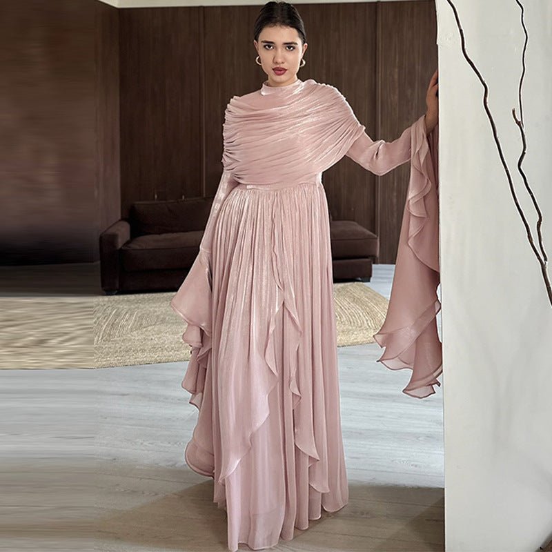 Elegant Pleated Maxi Dress with Slit(MS263)