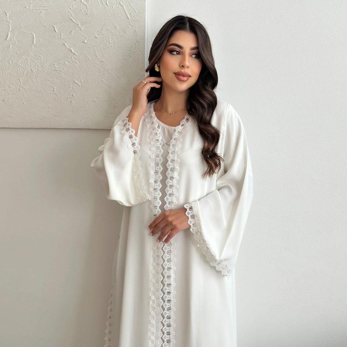 Elegant Prayer Dress with Floral Lace Detail (MOA285)