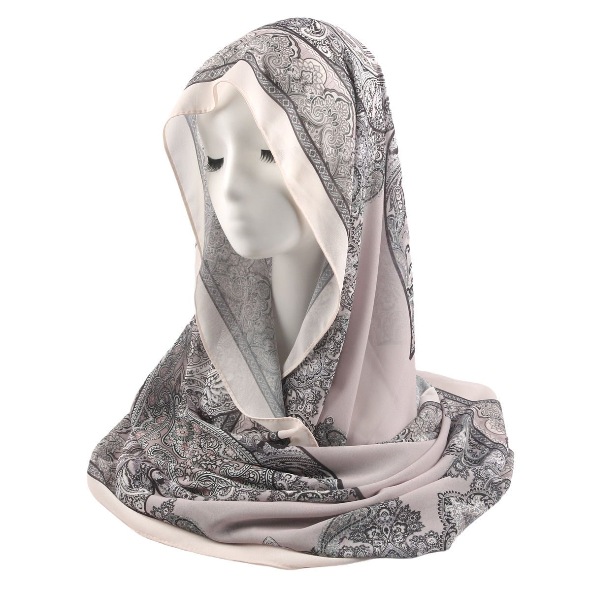 Elegant Printed Chiffon Hijab Scarf Bohemian Style Breathable Sun Protection Wrap (MH136)