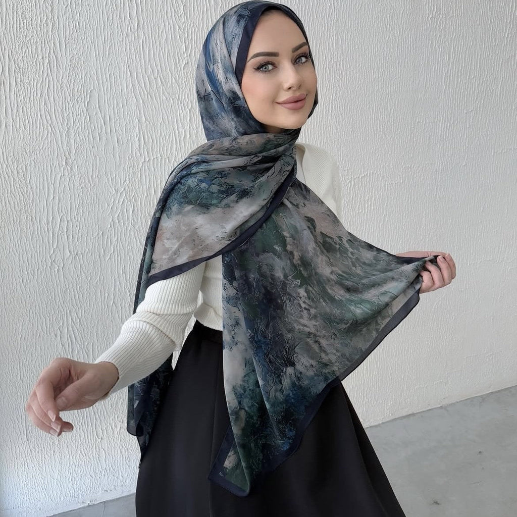 Elegant Printed Chiffon Hijab Scarf Bohemian Style Breathable Sun Protection Wrap (MH136)
