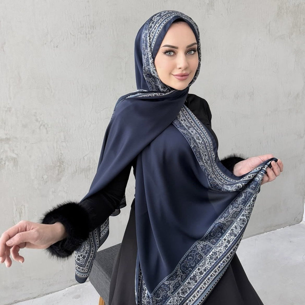 Elegant Printed Chiffon Hijab Scarf Bohemian Style Breathable Sun Protection Wrap (MH136)