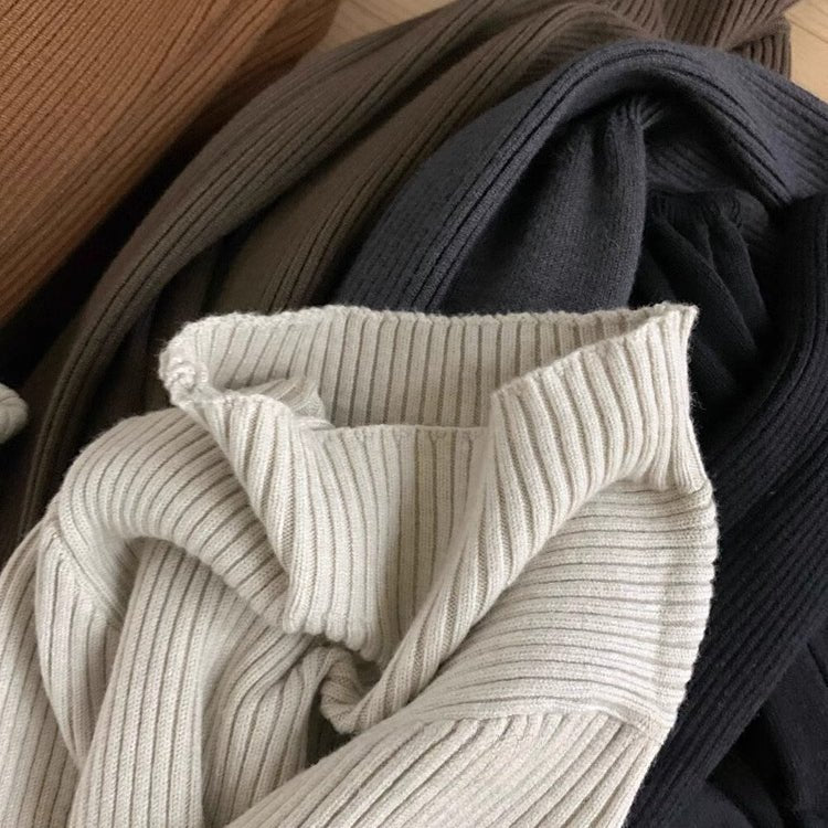 Elegant Ribbed Knit Maxi Dress | Mock Neck A-Line Sweater Dress (MS173)