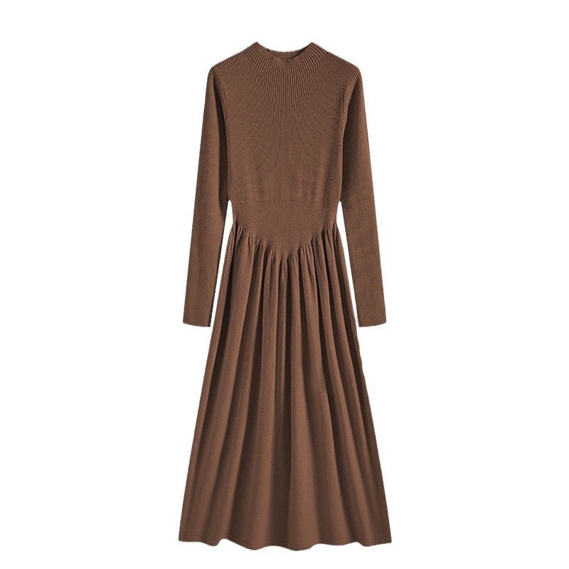 Elegant Ribbed Knit Maxi Dress | Mock Neck A-Line Sweater Dress (MS173)