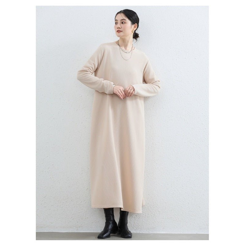 Elegant Round Neck A-Line Maxi Dress - Solid Color Modest Abaya with Pockets (MA310)