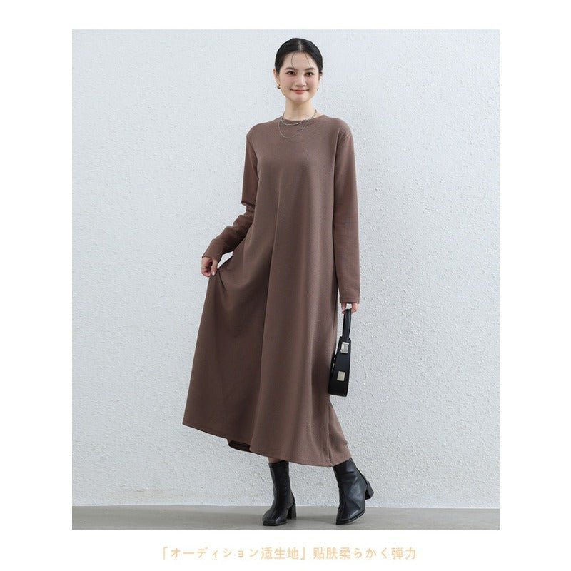 Elegant Round Neck A-Line Maxi Dress - Solid Color Modest Abaya with Pockets (MA310)